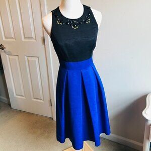 Eliza J Black Blue Beaded Textured Satin Two Tone Formal Cocktail Dress Size 2